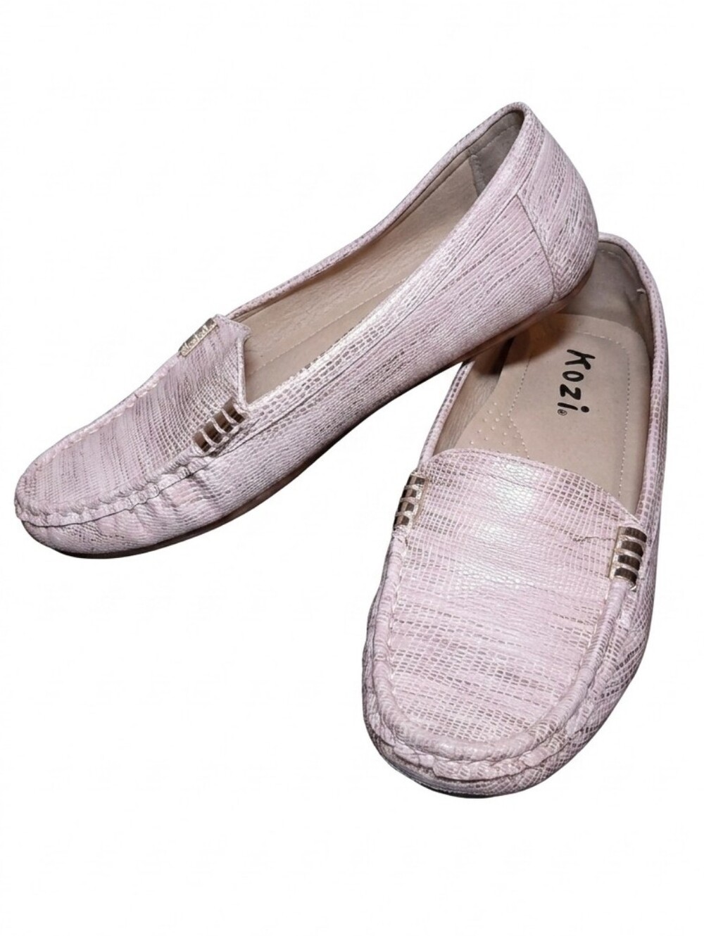 Kozi Metallic Loafer Shoes Pink Vegan Faux Leather Gold Slip On Flats Size 37